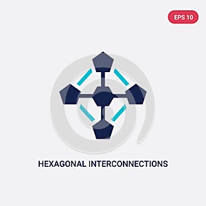 Two color hexagonal interconnections vector icon from business and analytics concept. isolated blue hexagonal interconnections