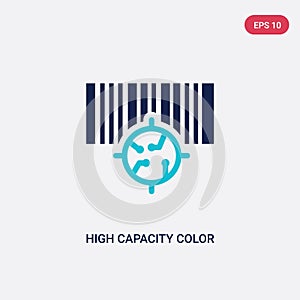 Two color high capacity color barcode vector icon from artificial intellegence concept. isolated blue high capacity color barcode photo