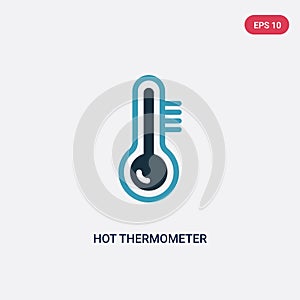 Two color hot thermometer vector icon from meteorology concept. isolated blue hot thermometer vector sign symbol can be use for