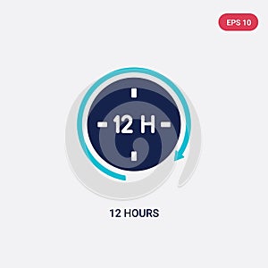 Two color 12 hours vector icon from human resources concept. isolated blue 12 hours vector sign symbol can be use for web, mobile