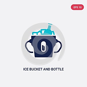 Two color ice bucket and bottle vector icon from drinks concept. isolated blue ice bucket and bottle vector sign symbol can be use