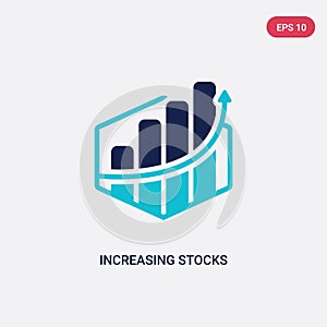 Two color increasing stocks graphic of bars vector icon from business concept. isolated blue increasing stocks graphic of bars