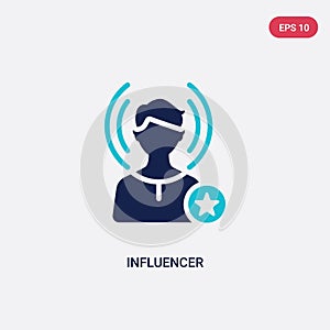 Two color influencer vector icon from blogger and influencer concept. isolated blue influencer vector sign symbol can be use for