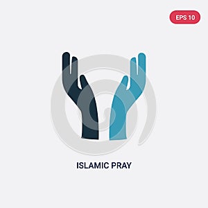 Two color islamic pray vector icon from religion-2 concept. isolated blue islamic pray vector sign symbol can be use for web,