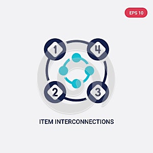 Two color item interconnections vector icon from business concept. isolated blue item interconnections vector sign symbol can be