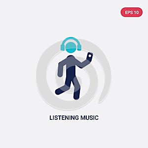 two color listening music vector icon from activity and hobbies concept. isolated blue listening music vector sign symbol can be