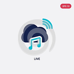 Two color live vector icon from discotheque concept. isolated blue live vector sign symbol can be use for web, mobile and logo.