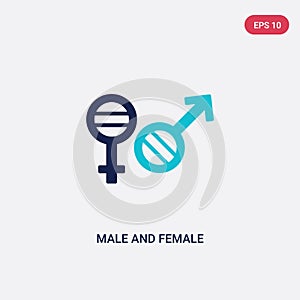 Two color male and female gender vector icon from human body parts concept. isolated blue male and female gender vector sign