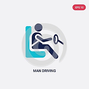 Two color man driving vector icon from behavior concept. isolated blue man driving vector sign symbol can be use for web, mobile