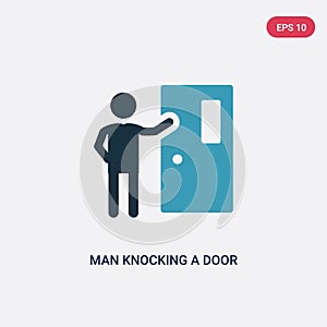 Two color man knocking a door vector icon from people concept. isolated blue man knocking a door vector sign symbol can be use for