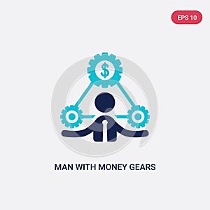 Two color man with money gears vector icon from business concept. isolated blue man with money gears vector sign symbol can be use