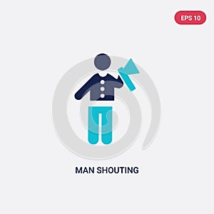 Two color man shouting vector icon from behavior concept. isolated blue man shouting vector sign symbol can be use for web, mobile