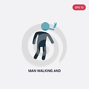 Two color man walking and smoking vector icon from people concept. isolated blue man walking and smoking vector sign symbol can be