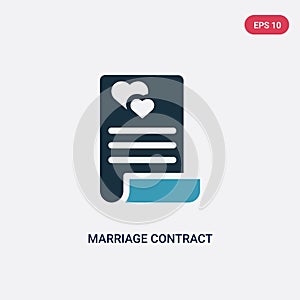 Two color marriage contract vector icon from insurance concept. isolated blue marriage contract vector sign symbol can be use for