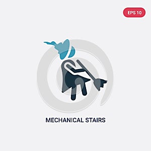 Two color mechanical stairs vector icon from people concept. isolated blue mechanical stairs vector sign symbol can be use for web