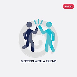 two color meeting with a friend vector icon from activity and hobbies concept. isolated blue meeting with a friend vector sign