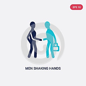 Two color men shaking hands vector icon from business concept. isolated blue men shaking hands vector sign symbol can be use for