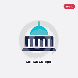 Two color militar antique building vector icon from army and war concept. isolated blue militar antique building vector sign