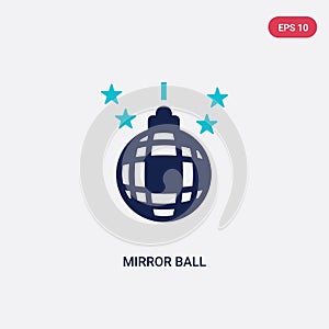 Two color mirror ball vector icon from discotheque concept. isolated blue mirror ball vector sign symbol can be use for web,