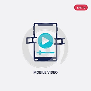 Two color mobile video vector icon from blogger and influencer concept. isolated blue mobile video vector sign symbol can be use