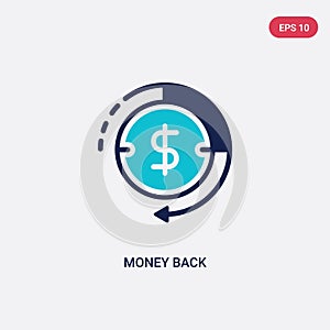 Two color money back vector icon from business and finance concept. isolated blue money back vector sign symbol can be use for web