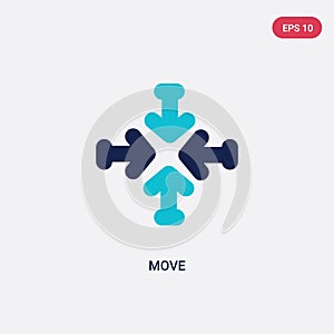 Two color move vector icon from arrows 2 concept. isolated blue move vector sign symbol can be use for web, mobile and logo. eps