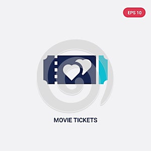 Two color movie tickets vector icon from love & wedding concept. isolated blue movie tickets vector sign symbol can be use for web