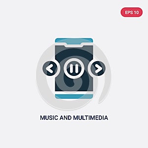 Two color music and multimedia vector icon from mobile app concept. isolated blue music and multimedia vector sign symbol can be