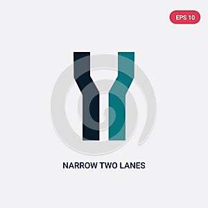 Two color narrow two lanes vector icon from maps and flags concept. isolated blue narrow two lanes vector sign symbol can be use