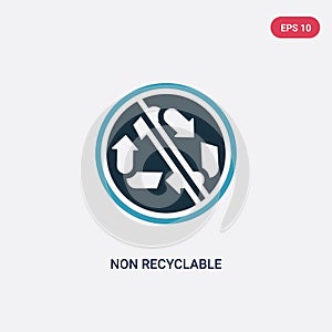 Two color non recyclable vector icon from shapes concept. isolated blue non recyclable vector sign symbol can be use for web,