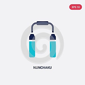 Two color nunchaku vector icon from asian concept. isolated blue nunchaku vector sign symbol can be use for web, mobile and logo.