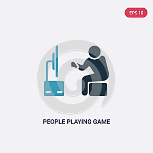 Two color people playing game vector icon from recreational games concept. isolated blue people playing game vector sign symbol