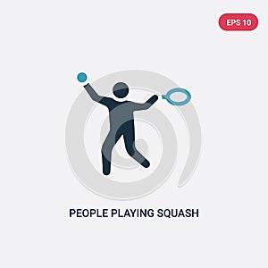 Two color people playing squash vector icon from recreational games concept. isolated blue people playing squash vector sign