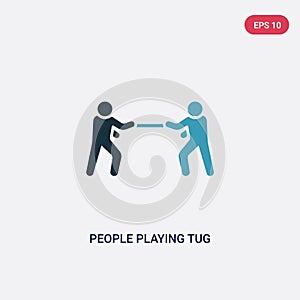 Two color people playing tug of war vector icon from recreational games concept. isolated blue people playing tug of war vector