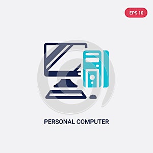 Two color personal computer vector icon from electronic devices concept. isolated blue personal computer vector sign symbol can be