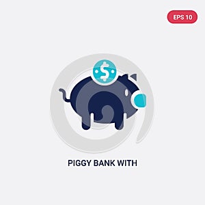 Two color piggy bank with coin vector icon from commerce concept. isolated blue piggy bank with coin vector sign symbol can be use