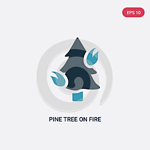 Two color pine tree on fire vector icon from nature concept. isolated blue pine tree on fire vector sign symbol can be use for web