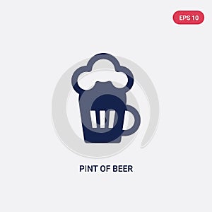 Two color pint of beer vector icon from drinks concept. isolated blue pint of beer vector sign symbol can be use for web, mobile