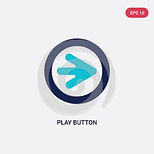 Two color play button vector icon from arrows 2 concept. isolated blue play button vector sign symbol can be use for web, mobile