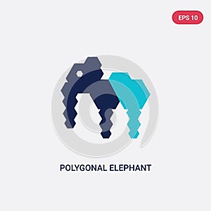 Two color polygonal elephant vector icon from geometry concept. isolated blue polygonal elephant vector sign symbol can be use for