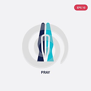 Two color pray vector icon from india and holi concept. isolated blue pray vector sign symbol can be use for web, mobile and logo