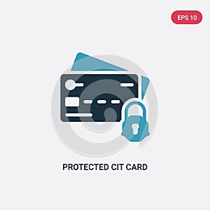 Two color protected cit card vector icon from security concept. isolated blue protected cit card vector sign symbol can be use for photo