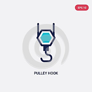 Two color pulley hook vector icon from construction concept. isolated blue pulley hook vector sign symbol can be use for web,