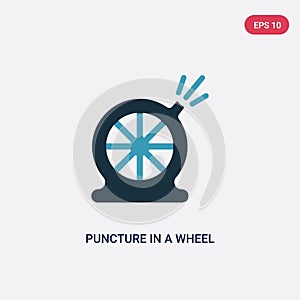 Two color puncture in a wheel vector icon from insurance concept. isolated blue puncture in a wheel vector sign symbol can be use
