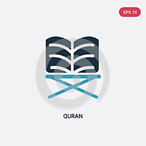 Two color quran vector icon from religion concept. isolated blue quran vector sign symbol can be use for web, mobile and logo. eps