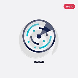 Two color radar vector icon from army concept. isolated blue radar vector sign symbol can be use for web, mobile and logo. eps 10