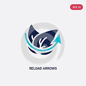 Two color reload arrows vector icon from ecology concept. isolated blue reload arrows vector sign symbol can be use for web,