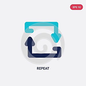 Two color repeat vector icon from arrows 2 concept. isolated blue repeat vector sign symbol can be use for web, mobile and logo.