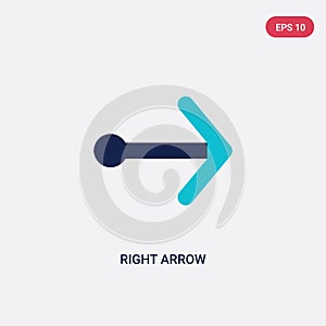 Two color right arrow vector icon from arrows 2 concept. isolated blue right arrow vector sign symbol can be use for web, mobile