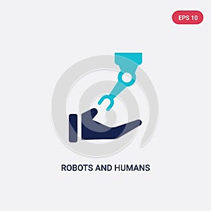 Two color robots and humans vector icon from artificial intellegence concept. isolated blue robots and humans vector sign symbol